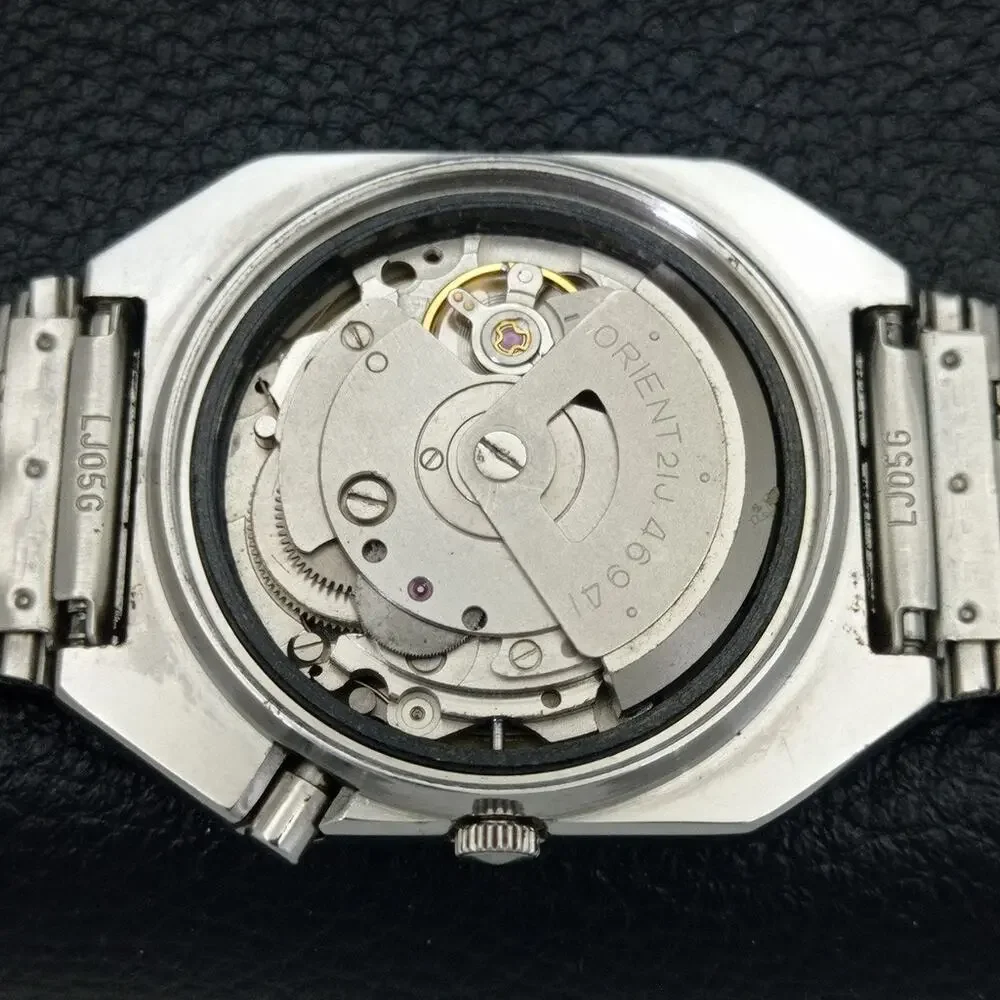 Vintage 1979 Square Orient Automatic Mens Silver Watch W/daydate & Gold accents